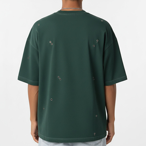 Camiseta de hombre OEM/ODM de algodón 100% de 180 g, estilo hip hop, holgada, oversize, informal, con cuello liso, transpirable y de gran gramaje, superventas. - Product Image 3