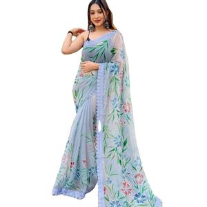 El último diseñador Faux Georgette Hand Print Work Saree de Fab Zone - Product Image 1