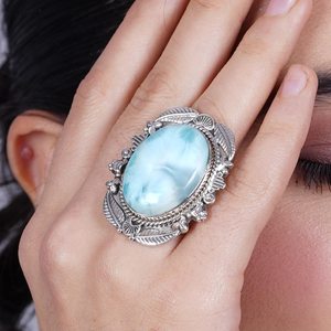 Anillo de Plata Larimar, Anillo de Plata de Ley 925, Plata de Ley 925 Sólida - Product Image 1