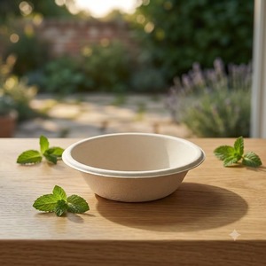 Bol de service rond jetable en bagasse naturelle de 180 ml, vaisselle compostable en pulpe de canne à sucre, fabriqué à partir de fibres végétales, idéal pour les soupes - Product Image 2