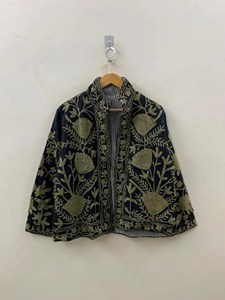 Veste décontractée vintage en coton brodé, col mandarin, motif floral, coupe ample, manches longues, pour l'automne, faite à la main, respirante - Product Image 1