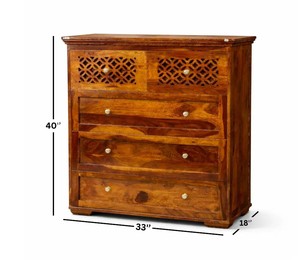 Commode à 5 tiroirs en bois massif |   Commode à façade en treillis sculptée à la main |   Meubles de chambre à coucher et autres meubles de maison en gros - Product Image 4