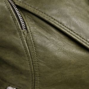 Chaqueta de Cuero para Mujer, Color Sólido, Estilo Motero, Invierno, Cierre de Cremallera, Ajustada, Premium, Duradera, Cómoda y Ecológica - Product Image 6