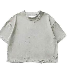 T-shirts tendance unis coupe classique effet vieilli pour hommes 100% coton écologique couleur personnalisée - Product Image 3