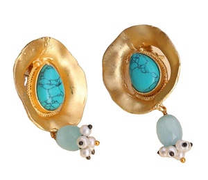 Pendientes Colgantes de Piedra Turquesa Oxidada Plateada con Engaste de Bisel, Estilo Boho, para Mujer, Venta al por Mayor, Proveedor Mayorista - Product Image 1