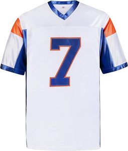 Camiseta de Fútbol Blanca con Detalles Azules y Naranjas, Número 7, Material de Malla, Diseño Duradero, Ropa Deportiva - Product Image 1