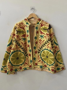 Bohemian Floral Embroidered Cotton <b>Poncho</b> V-Neck Full Sleeve Women's Outerwear Spring Casual Style - Product Image 2