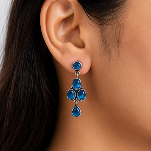 Pendientes colgantes de plata oxidada vintage al por mayor con cuarzo turquesa en bisel y corte ovalado |   Proveedor Directo de Fábrica, Hecho a Mano, Moderno - Product Image 2