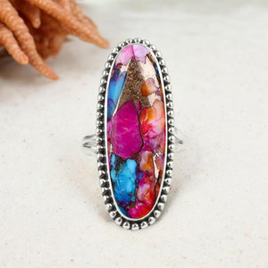 แหวนดีไซน์ทันสมัยประดับด้วยหินสีส้มธรรมชาติ หินเทอร์ควอยซ์สีทองแดง เงินแท้ 925 สไตล์โบฮีเมียน นาวาโฮ งานแฮนด์เมด ประดับอัญมณี ของขวัญสุดพิเศษ - Product Image 2