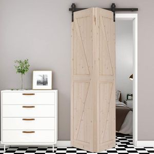 60\" Bi-Folding Barn Door Hardware Kit Smooth & Quiet 2-Door Sliding System with J Shape Roller [Doors Not Included] Black Track - Product Image 3