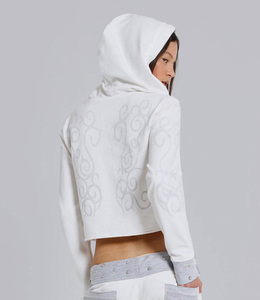 <b>White</b> Zip Up <b>Hoodie</b> <b>Women</b> Floral Print Plaque Graphic Cotton Blend Autumn Top - Product Image 1