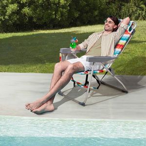 Sedia da Spiaggia in Tessuto Oxford a Righe Arcobaleno, Capacità 100kg, 63*70*99cm, Tubo in Alluminio Rinforzato, Colore Bianco Argento - Product Image 4