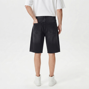 Shorts en jean déchirés noirs délavés pour hommes, style décontracté d'été, avec boutons à la taille - Product Image 4