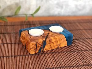 Custom Size Wooden and Epoxy Resin Candle <b>Holder</b> for Wholesale & Export Market Standard Quality Metal Wood Tea Light - Product Image 3