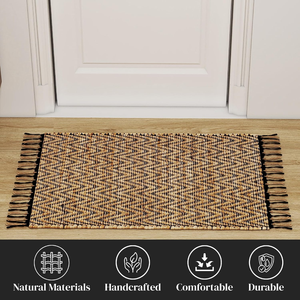 Tapis carré en rotin géométrique bohème avec franges à pompons, couleur naturelle, pliable, résistant à l'eau, pour la décoration de la chambre des enfants - Product Image 6