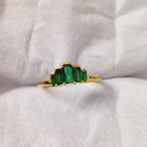 Emerald Cut Green Gemstone <b>Ring</b> in Yellow Gold Plated Prong Setting Classic Geometric Women's Jewelry - Product Image 6