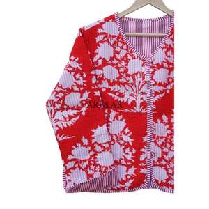 Veste bomber matelassée à manches longues à col en V pour femme, en tricot imprimé floral, respirante, écologique, boutonnée sur le devant - Product Image 3