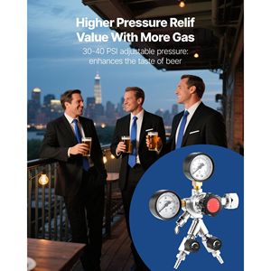 Régulateur de CO2 double manomètre double vanne 0-60 PSI, pression réglable, robuste, pour machines de distribution de bière en fût - Product Image 3