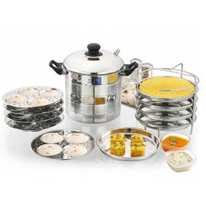 Juego de 5 Ollas para Idli de Acero de Diseño de Lujo para Cocina de Gas con Asa de Acero Inoxidable Sin Recubrimiento, Duraderas y Ecológicas - Product Image 1