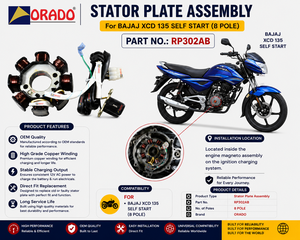 Conjunto de placa de bobina de estator de 8 polos con arranque automático para Bajaj XCD 135, calidad de exportación para repuestos de motocicletas en India, Orado. - Product Image 3