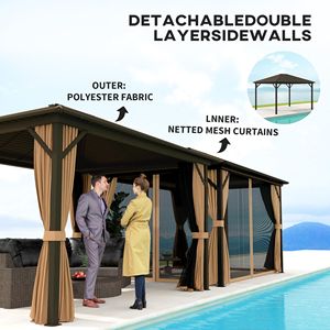 Gazebo Elegante con Telaio in Alluminio 3,6x3m con Tetto Rigido, Tende e Rete con Ganci per Terrazze e Cortili - Product Image 5
