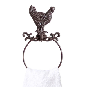 <b>Cast</b> Iron Rooster Towel Holder Ring Farmhouse Bathroom Decoration <b>Hand</b> Forged Towel Holders Wrought Iron Towel Ring Holders - Product Image 1