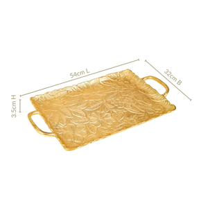 Luxury Aluminum Serving Tray With Handles Embossed Floral Gold Decorative Tray For <b>Wedding</b> <b>Gift</b> <b>Hamper</b> And Royalcore Home Decor - Product Image 1