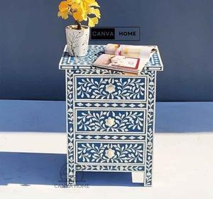 Mesa de Cajones con Incrustaciones de Hueso de ILAHI, Diseño Moderno con Detalles de Ágata, Almacenamiento de Tres Niveles, Mueble Portátil para el Hogar - Product Image 4