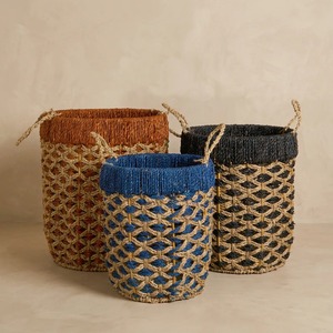 Juego de 3 cestas de mimbre tejidas en colores a juego, cestas de almacenamiento hechas a mano, venta al por mayor, ecológicas, hechas en Vietnam - Product Image 1