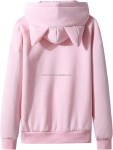 เสื้อฮู้ดดี้ผู้หญิงสีชมพูอ่อน ปักโลโก้ตามสั่ง แห้งเร็ว ผ้าฝ้าย 100% แต่งหูแมวด้านหน้า ผ้าฟลีซ เสื้อกันหนาวมีฮู้ด สไตล์สาวหวาน - Product Image 2