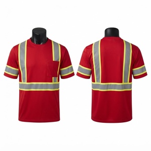 Premium Cotton/Bamboo Fiber Work T-Shirt <b>Red</b> Reflective Safety Tape Front Custom Logo High Visibility Quick Dry Anti-UV Wear - Product Image 1