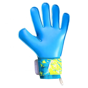 Custom Camo Design Blue and yellow Latex Emboss Soccer Goalkeeper Glove with 4mm German Latex Flat Plam Screen Printing - Product Image 3