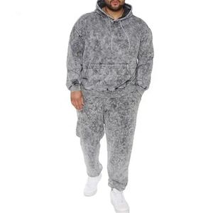 Conjunto de Sudadera Negra con Capucha y Pantalones Jogger Acampanados con Efecto Desgastado, Estilo Vintage, Dos Piezas, Ropa Deportiva Urbana para Hombre - Product Image 5