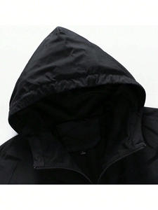 Veste matelassée coupe-vent à capuche noire pour homme, fermeture éclair partielle, style décontracté, coupe régulière, en polyester avec fermetures éclair, idéale pour l'automne - Product Image 2