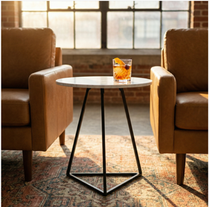 White Marble Round Coffee <b>Table</b> <b>Black</b> Metal Accent <b>Side</b> <b>Table</b> Modern Living Room Furniture - Product Image 6