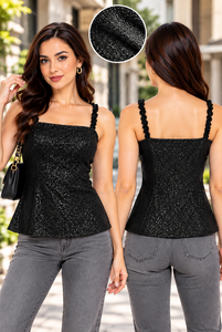 <b>Women's</b> <b>Black</b> Stretch Hosiery <b>Tank</b> <b>Top</b> – Square Neck Sleeveless Fitted Camisole with Stylish Straps <b>tank</b> - Product Image 6