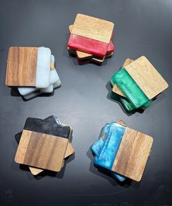 Handcrafted Personalized Wood and Resin <b>Coasters</b>, <b>Set</b> of 4, Acacia Wood Epoxy, Drink <b>Coasters</b> - Product Image 1
