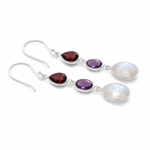 Pendientes Colgantes de Plata de Ley 925 con Piedras Preciosas Facetadas de Amatista, Granate y Piedra Lunar Arcoíris, Joyería de Regalo para Ella - Product Image 2