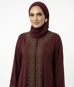 Eye Catching Abaya Handmade Floor Length Long Sleeve Soft Breathable Fabric Loose Fit Casual Party Wear - Product Image 1