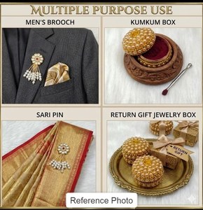 kundan Pearl Brooch with Elegant Gift Box Decorative Brooch Pin Set for Wedding Favors Bridesmaid Gifts Party Return Favors - Product Image 3