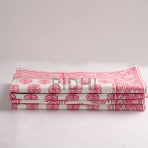 ผ้าเช็ดปากทำมือลายดอกไม้สีชมพู ผ้าฝ้ายนำกลับมาใช้ใหม่ได้ ผ้าปูโต๊ะ ผ้าเช็ดปากสำหรับงานเลี้ยงอาหารค่ำ เป็นมิตรกับสิ่งแวดล้อม พิมพ์ลายบล็อกอินเดียด้วยมือ เหมาะสำหรับงานปาร์ตี้และงานแต่งงาน - Product Image 5