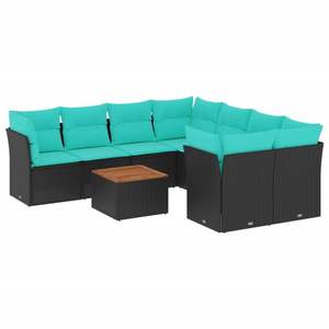 Juego de sofás de patio de ratán sintético negro de 9 piezas con cojines, muebles elegantes para exteriores - Product Image 2