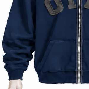 เสื้อฮู้ดดี้ผู้ชายสีน้ำเงินกรมท่าแบบซิปเต็มตัว ปักอักษรเชนิลล์ ผ้าฟลีซหนานุ่ม ทรงโอเวอร์ไซส์ สไตล์ลำลองสำหรับฤดูหนาว เสื้อสตรีทแวร์ - Product Image 6