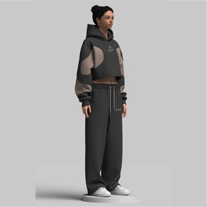 Sudadera corta de algodón con paneles de forro polar para mujer - Product Image 4