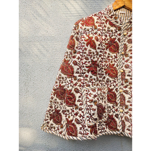 Handmade Floral Printed <b>Quilted</b> Women <b>Jacket</b> Lightweight Button Coat for Casual Daily Wear gift for her lightweight coat - Product Image 2