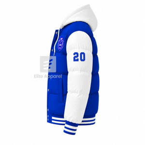 เสื้อแจ็คเก็ตพัฟเฟอร์ Zeta Phi Beta แบบสั่งทำพิเศษ ปักโลโก้ด้านหน้า สีน้ำเงินและสีขาว แขนยาว สำหรับผู้หญิง - Product Image 4