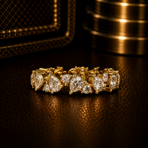 Anillos de eternidad de diamantes cultivados en laboratorio con corte redondo en racimo, de oro puro de 14K, para mujer, anillos de boda y aniversario, venta al por mayor - Product Image 1