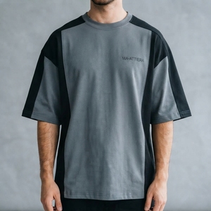 Camiseta Oversize de Bloques de Color para Hombre, Cuello Redondo, Manga Corta, Estilo Casual Urbano, Algodón, Panel en Contraste, Ajuste Relajado - Product Image 1