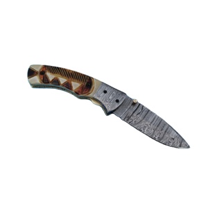 Handmade Multi-Use Damascus Steel Folding Pocket Camping Tactical Hunting <b>Knife</b> Burnt Camel <b>Bone</b> <b>Handle</b> Industrial Grade 3-Year - Product Image 1