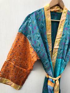 Kimono de lujo para mujer, ligero, al por mayor, estilo sari, colorido, para resort, ropa de playa, de seda, con cuello en V, largo completo - Product Image 4